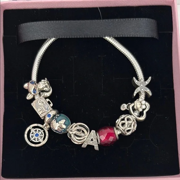 Pandora Silver and Pink Charm Bracelet - Picture 2 of 7